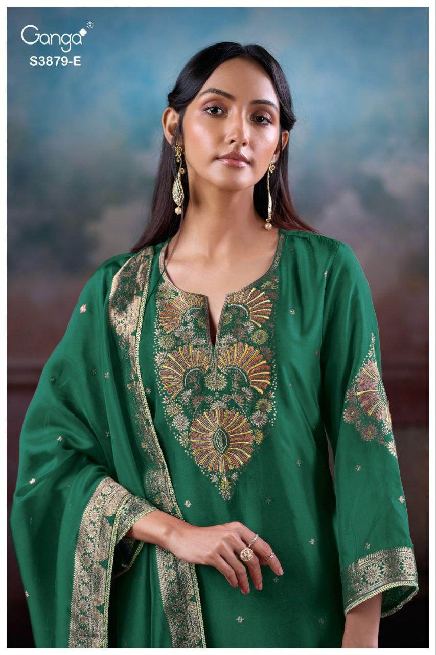 Ganga Avry 3879 Viscose Silk Embroidery Work Salwar Suit