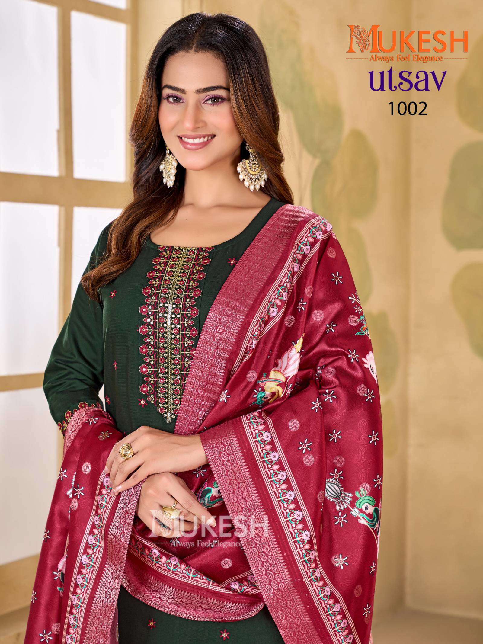 Mukesh Utsav Gadhwal Silk Embroidery Kurti Pant Dupatta Set