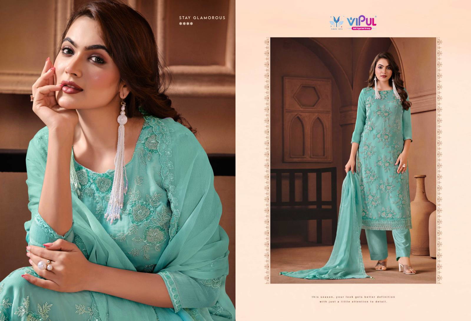 Vipul Arissa Crinkle Chiffon With Work Designer Salwar Suit - Image 2