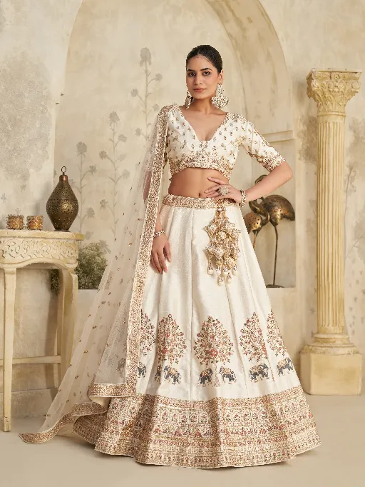 KF-2102 Cream Banarasi Silk Bridal Lehenga Choli Collection