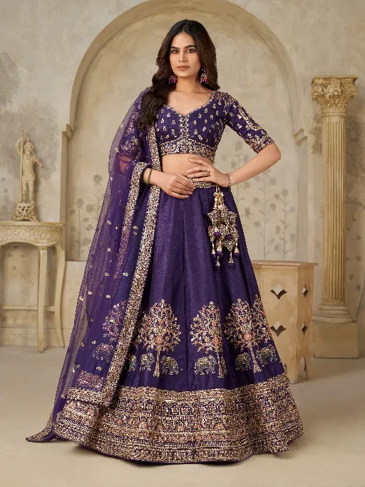 KF-2102 Purple Banarasi Silk Bridal Lehenga Choli Collection