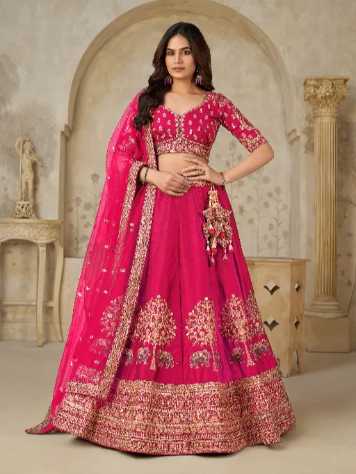 KF-2102 Rani Colour Banarasi Silk Bridal Lehenga Choli Collection