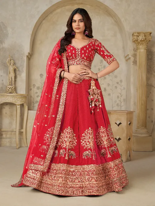 KF-2102 Red Banarasi Silk Bridal Lehenga Choli Collection