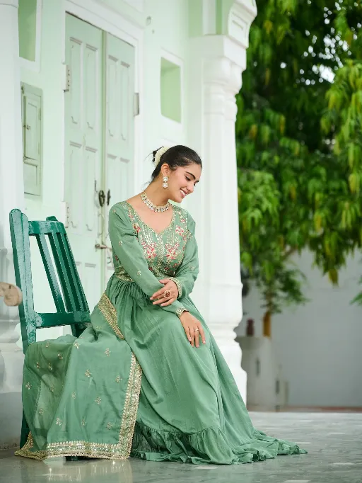 LW-9268 Vichitra Silk Embroidered Designer Gown Premium Collection - Image 10