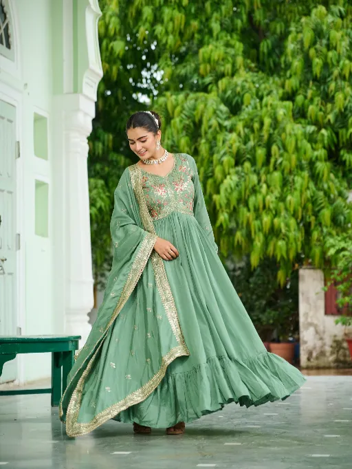 LW-9268 Vichitra Silk Embroidered Designer Gown Premium Collection - Image 9