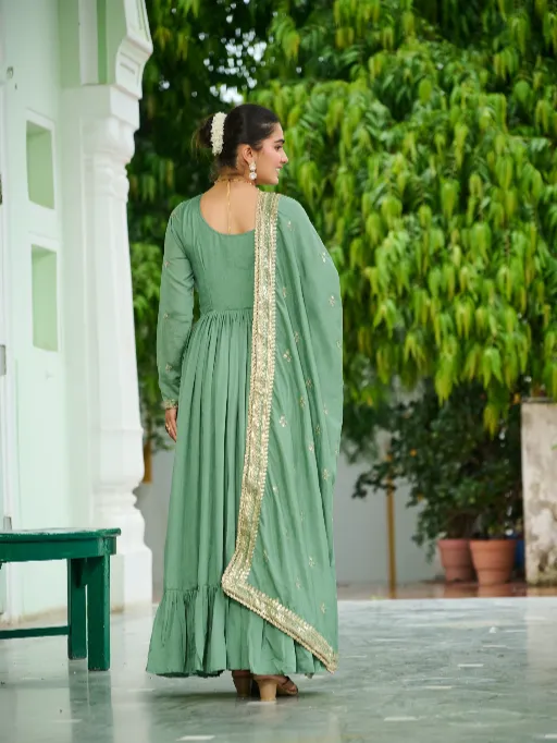 LW-9268 Vichitra Silk Embroidered Designer Gown Premium Collection - Image 8