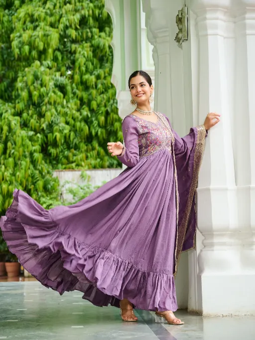 LW-9268 Vichitra Silk Embroidered Designer Gown Premium Collection - Image 7