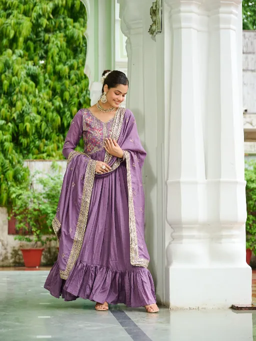 LW-9268 Vichitra Silk Embroidered Designer Gown Premium Collection - Image 6