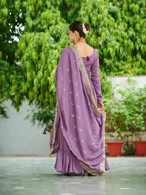 LW-9268 Vichitra Silk Embroidered Designer Gown Premium Collection - Image 4