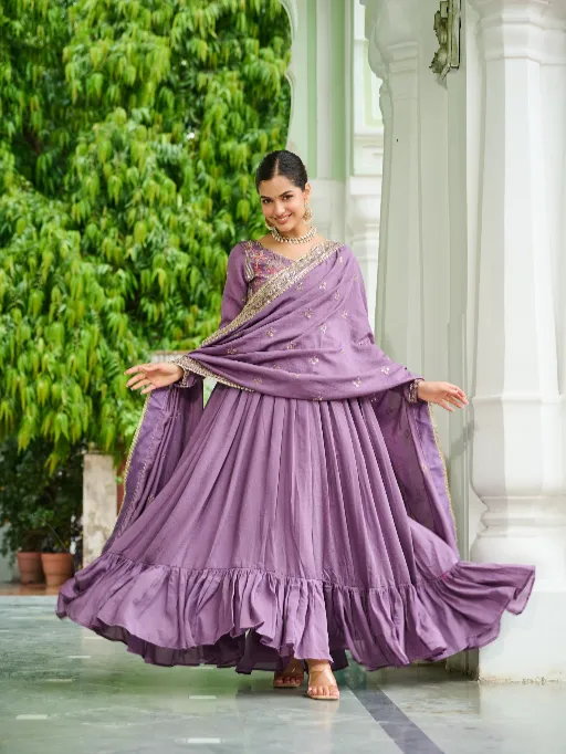 LW-9268 Vichitra Silk Embroidered Designer Gown Premium Collection - Image 3