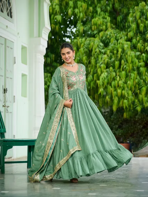 LW-9268 Vichitra Silk Embroidered Designer Gown Premium Collection - Image 2