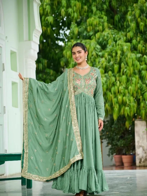 LW-9268 Vichitra Silk Embroidered Designer Gown Premium Collection - Image 12