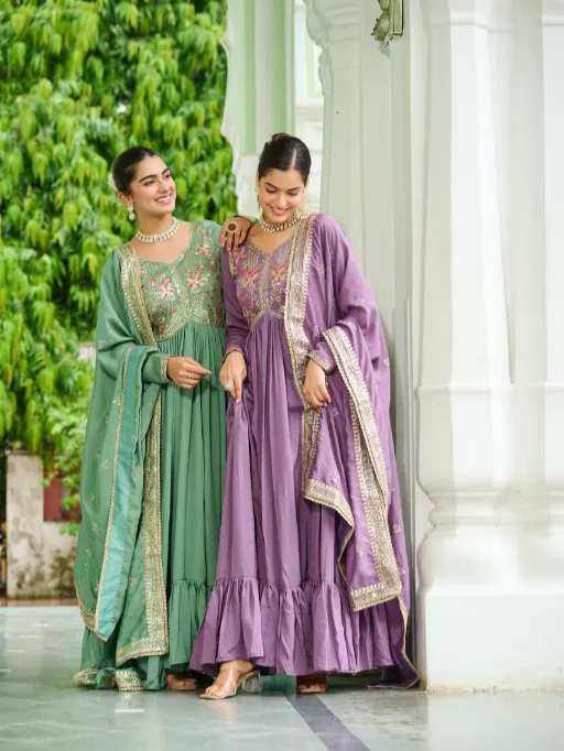 LW-9268 Vichitra Silk Embroidered Designer Gown Premium Collection - Image 11