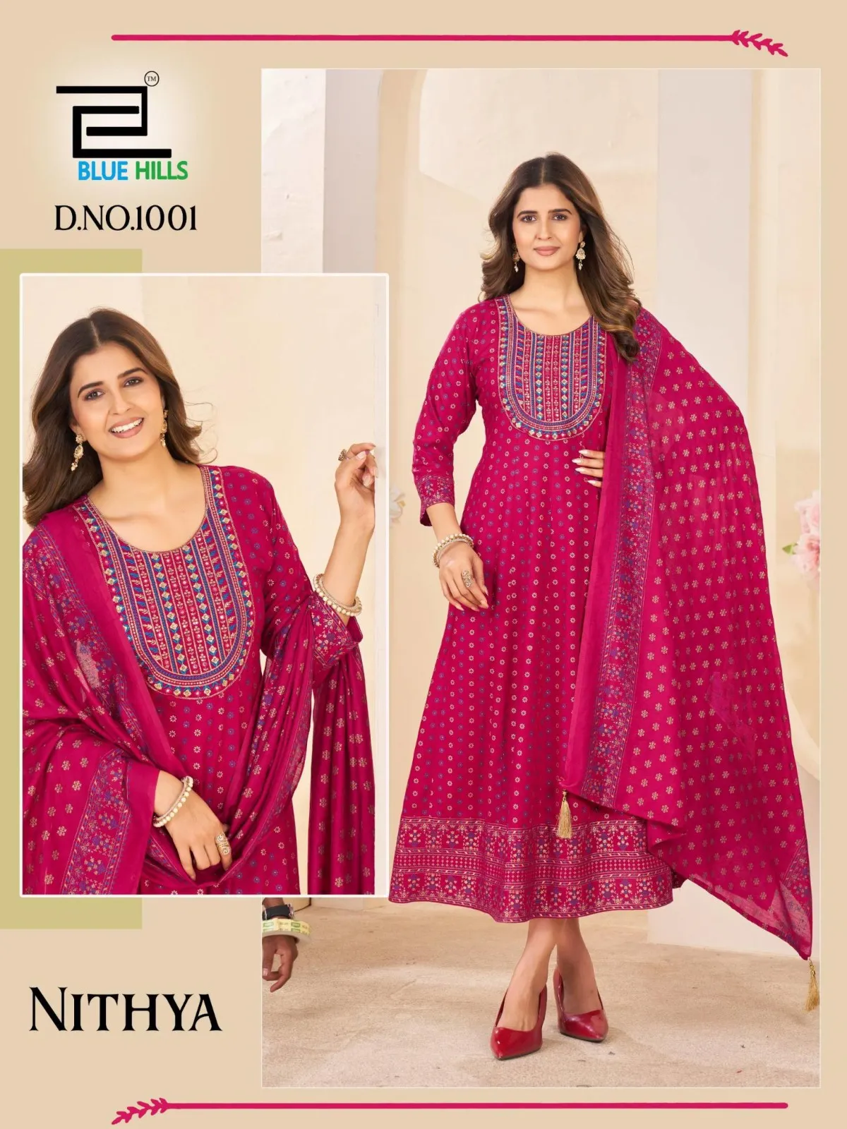 Blue Hills Nithya Anarkali Rayon Foil Print Anarkali Gown - Image 3