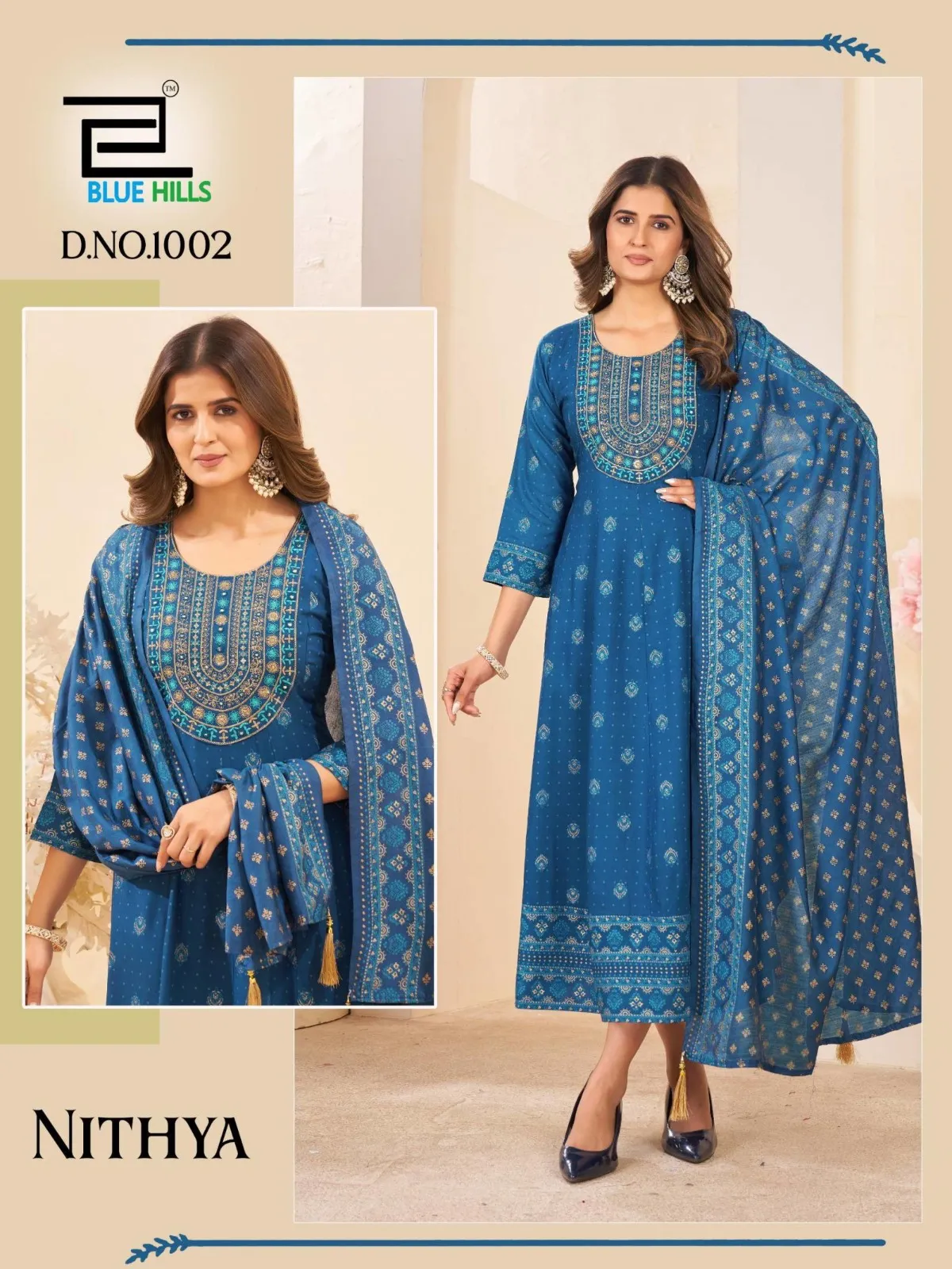 Blue Hills Nithya Anarkali Rayon Foil Print Anarkali Gown - Image 4
