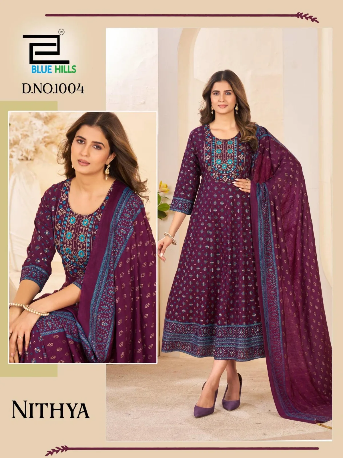 Blue Hills Nithya Anarkali Rayon Foil Print Anarkali Gown - Image 5