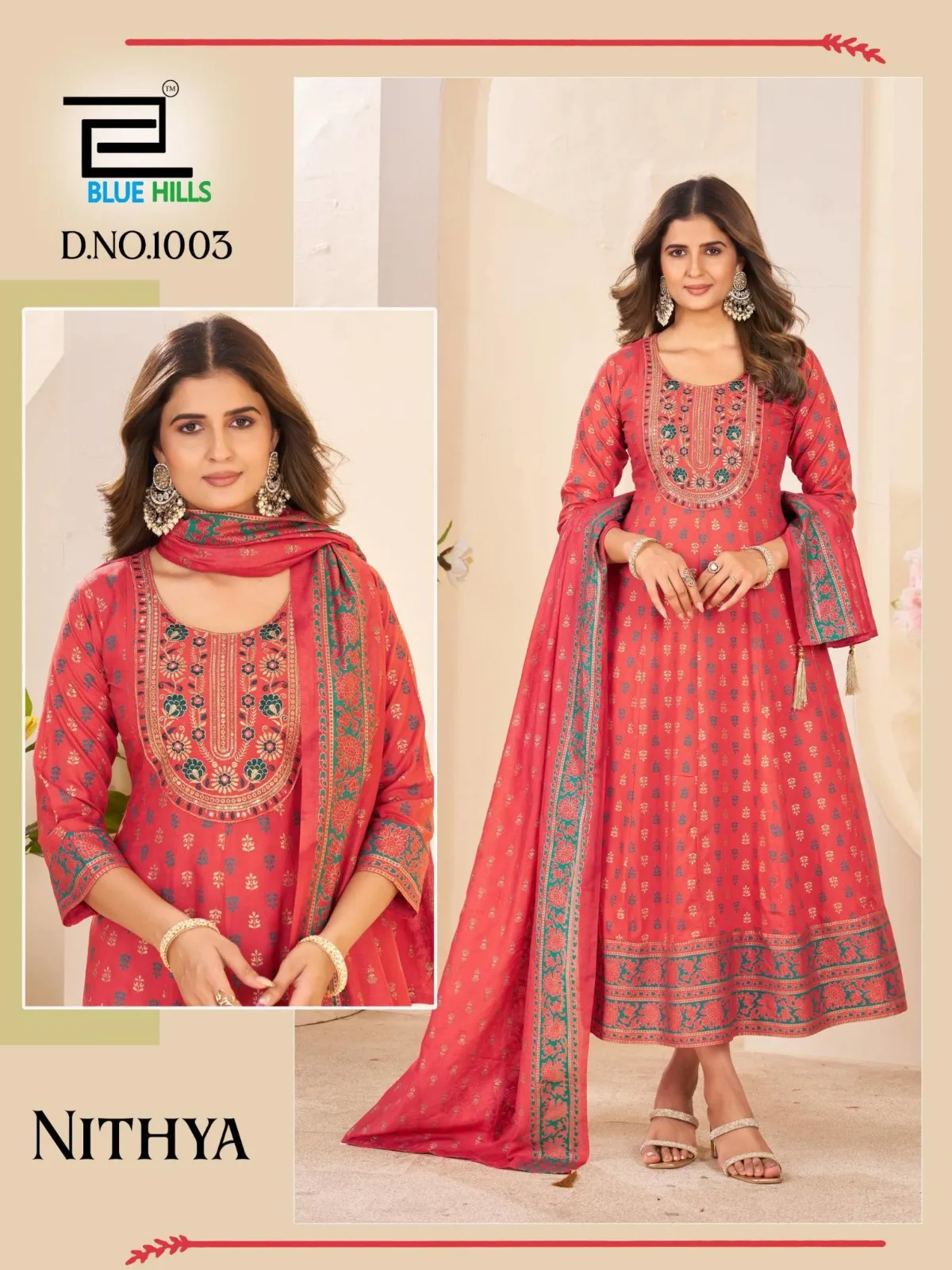 Blue Hills Nithya Anarkali Rayon Foil Print Anarkali Gown - Image 6