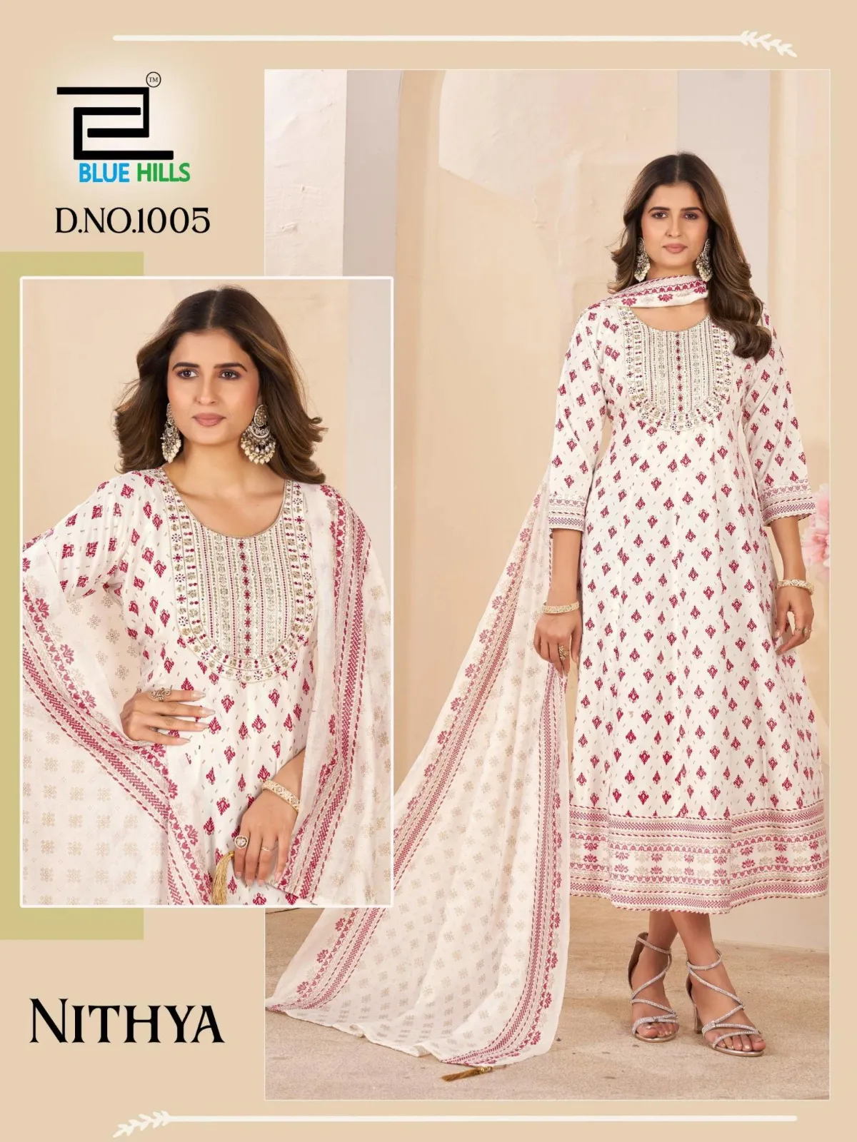 Blue Hills Nithya Anarkali Rayon Foil Print Anarkali Gown - Image 7