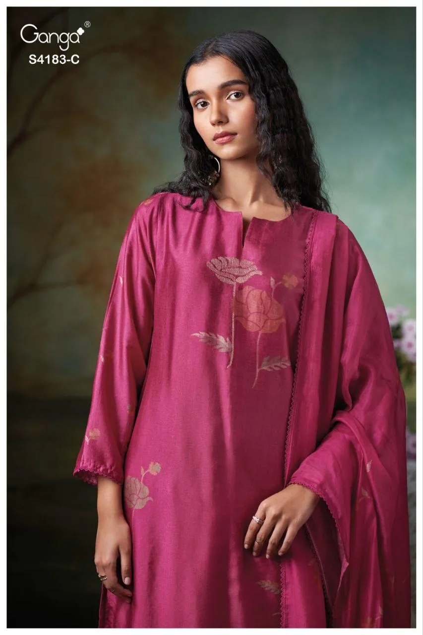 Ganga Feriel 4183 Bemberg Silk Printed Embroidery Work Salwar Suit