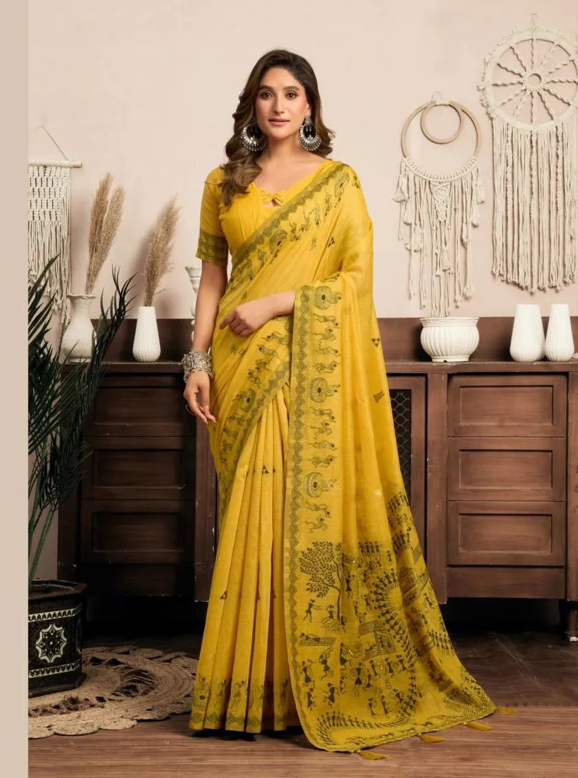 Gobuni Sowmya Modal Worli Work With Zhallar Saree Collection