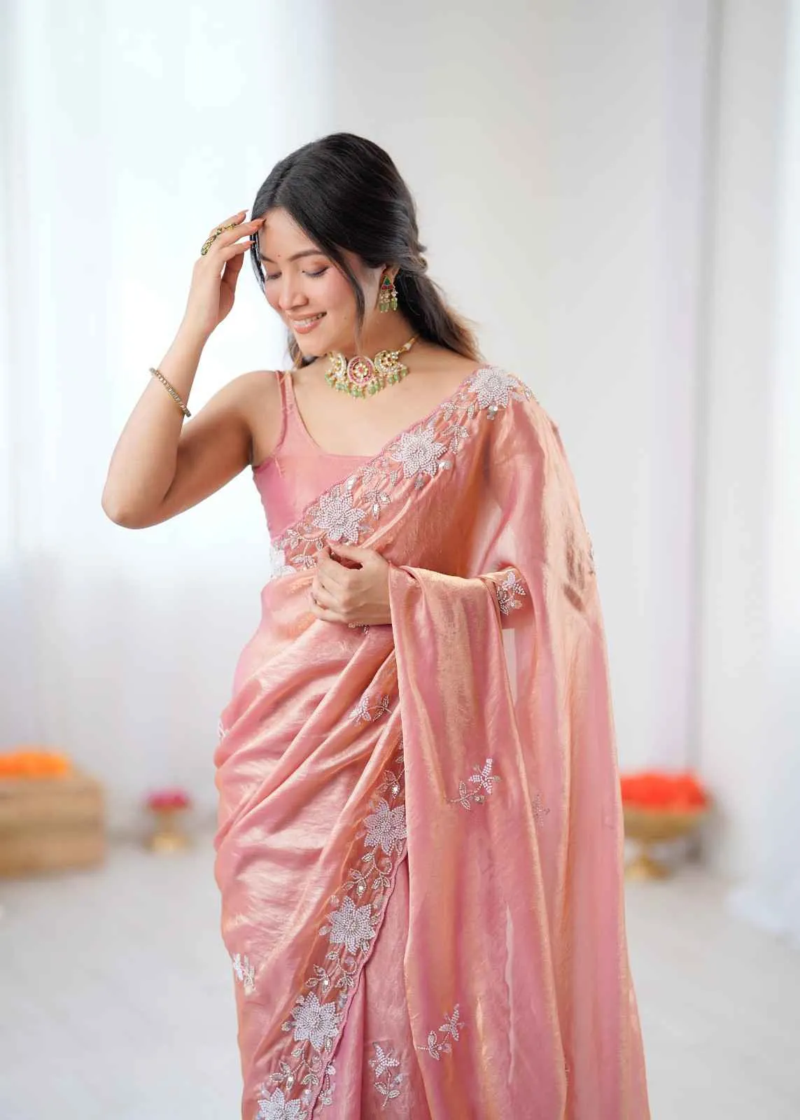 Kc 913 Fendy Satin Silk Cutdana Work Designer Saree Collection