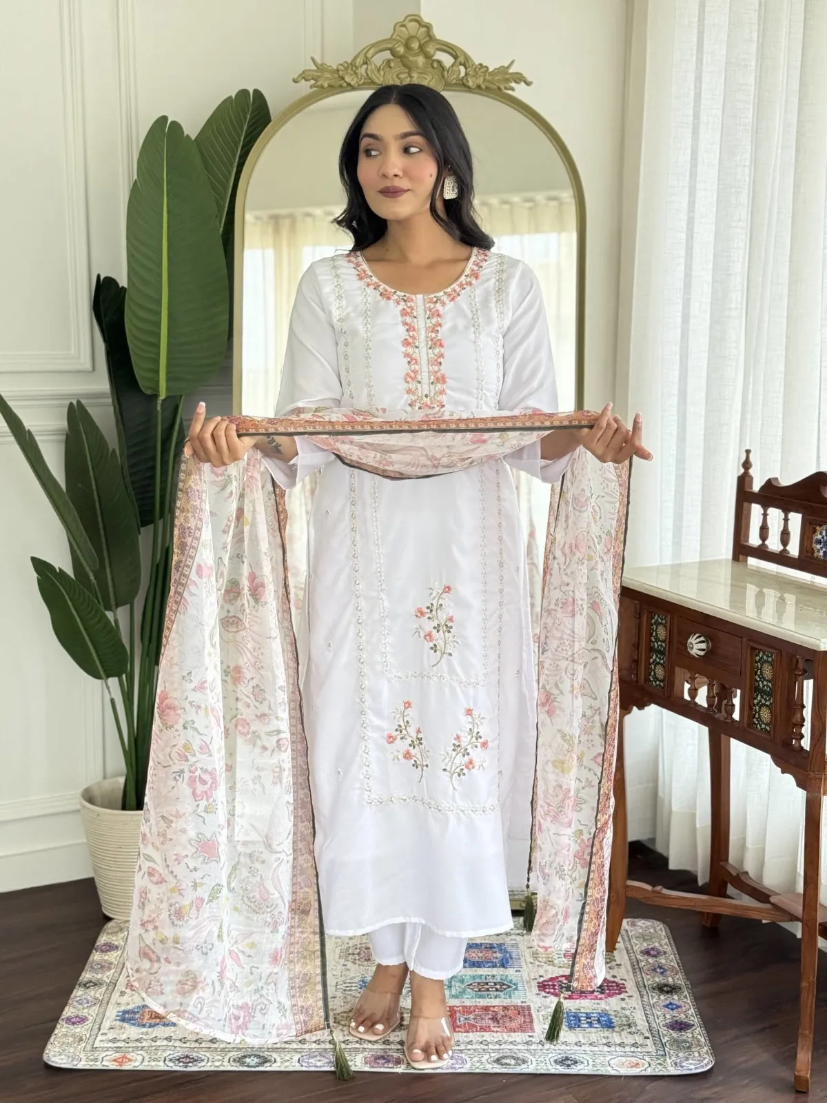 Kibansi 01 Rayon Wirh Embroidery Straight Kurti Pant And Dupatta Set - Image 3