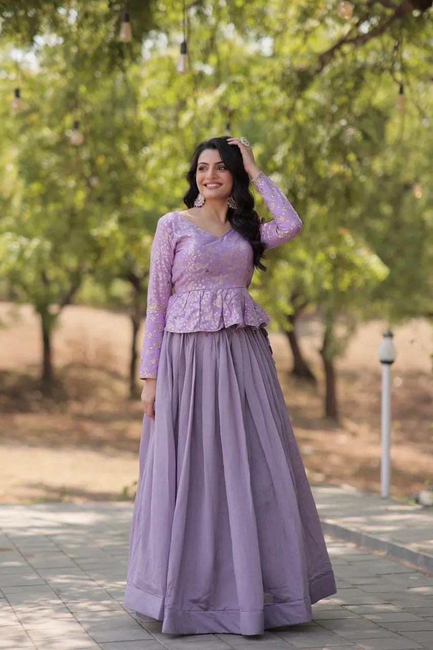 LW-7117  Lavender Shimmer Vichitra Embroidered Designer Lehenga Set