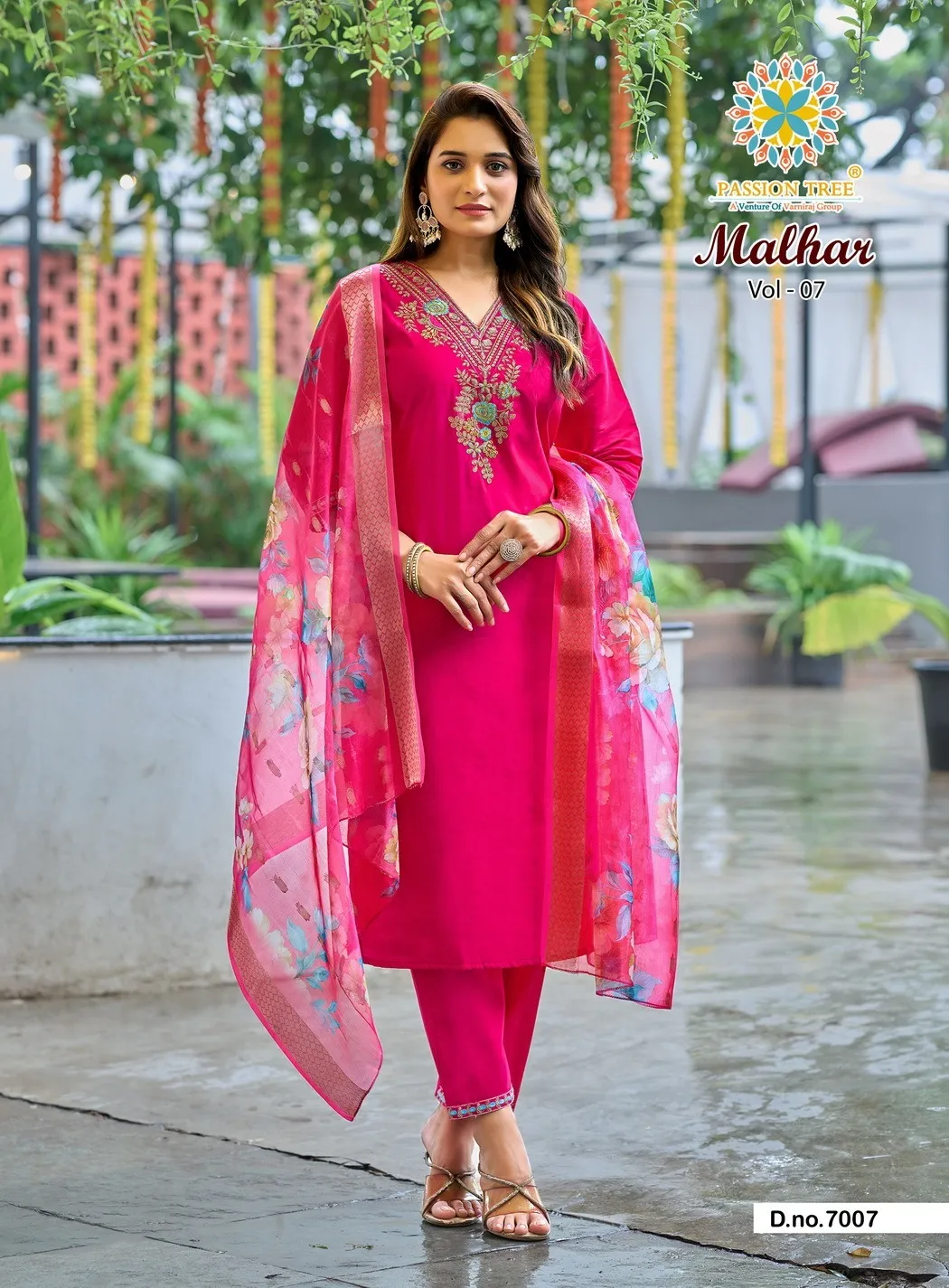 Malhar Vol 7 By Passion Tree Roman Silk Kurti Pant And Dupatta Set