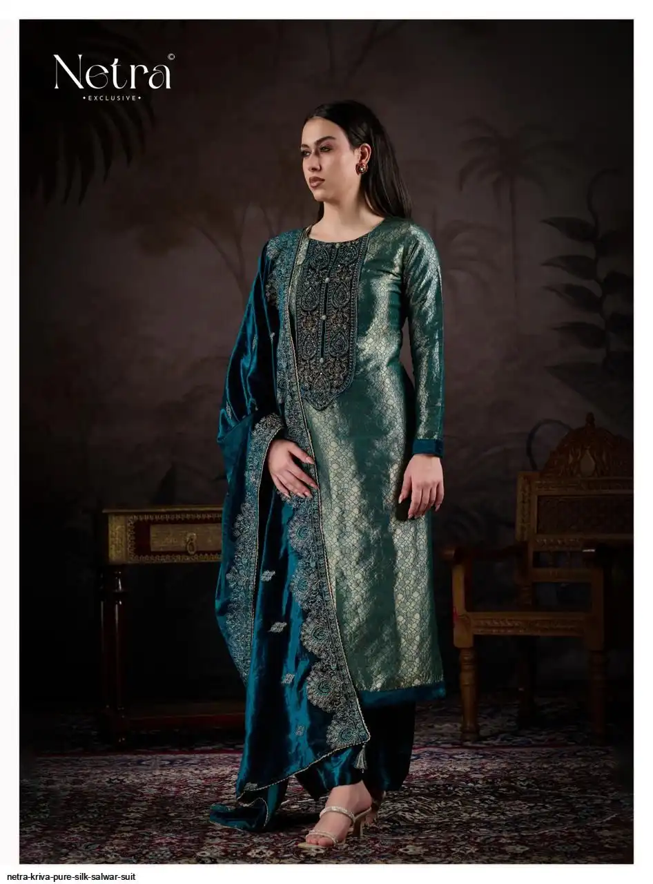 Netra Kriva Premium Pure Silk Embroidered Salwar Suit - Image 8