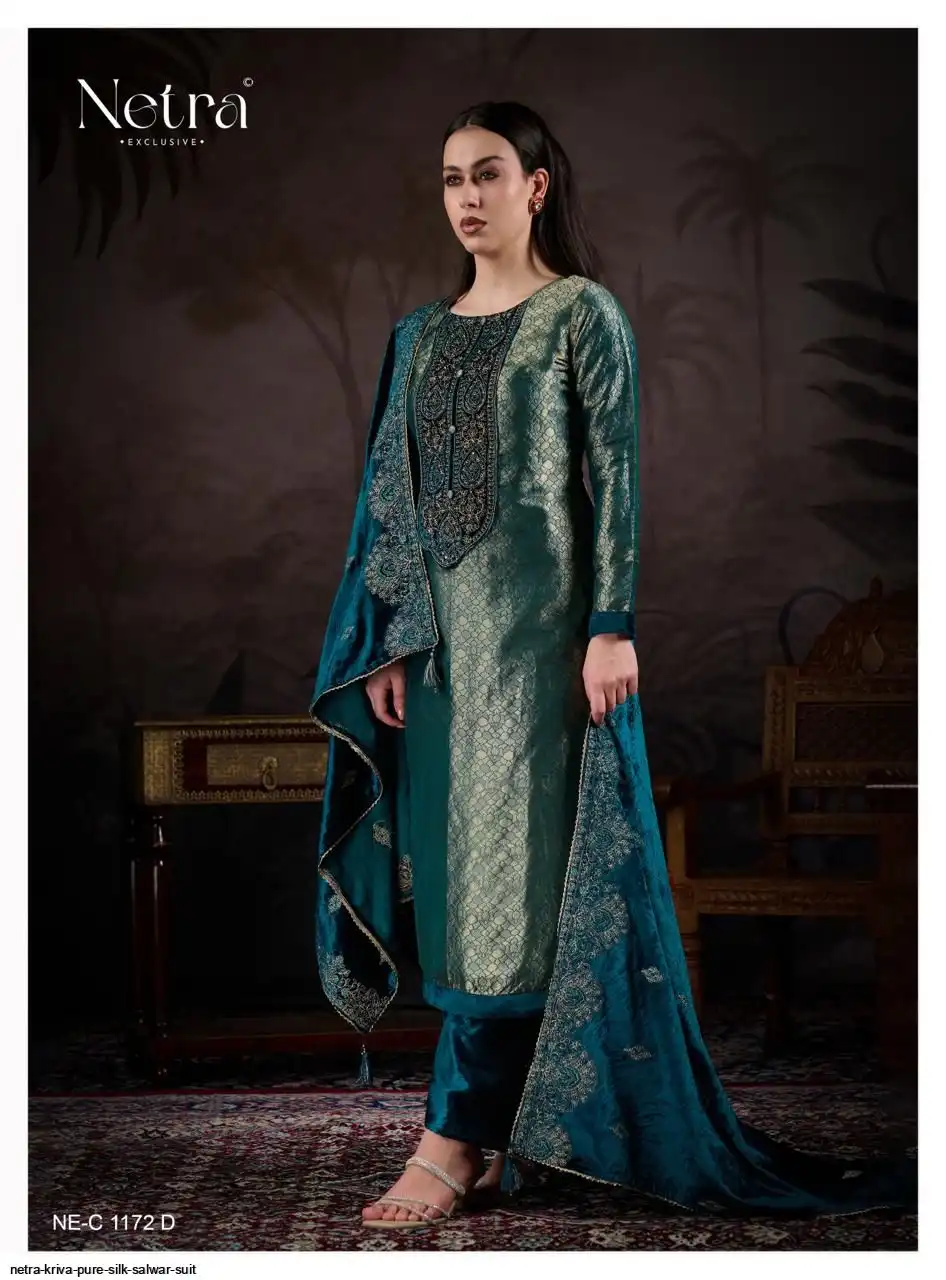 Netra Kriva Premium Pure Silk Embroidered Salwar Suit - Image 10