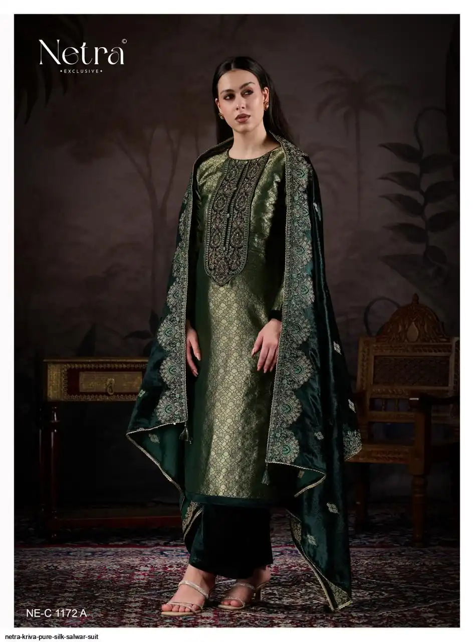 Netra Kriva Premium Pure Silk Embroidered Salwar Suit - Image 2