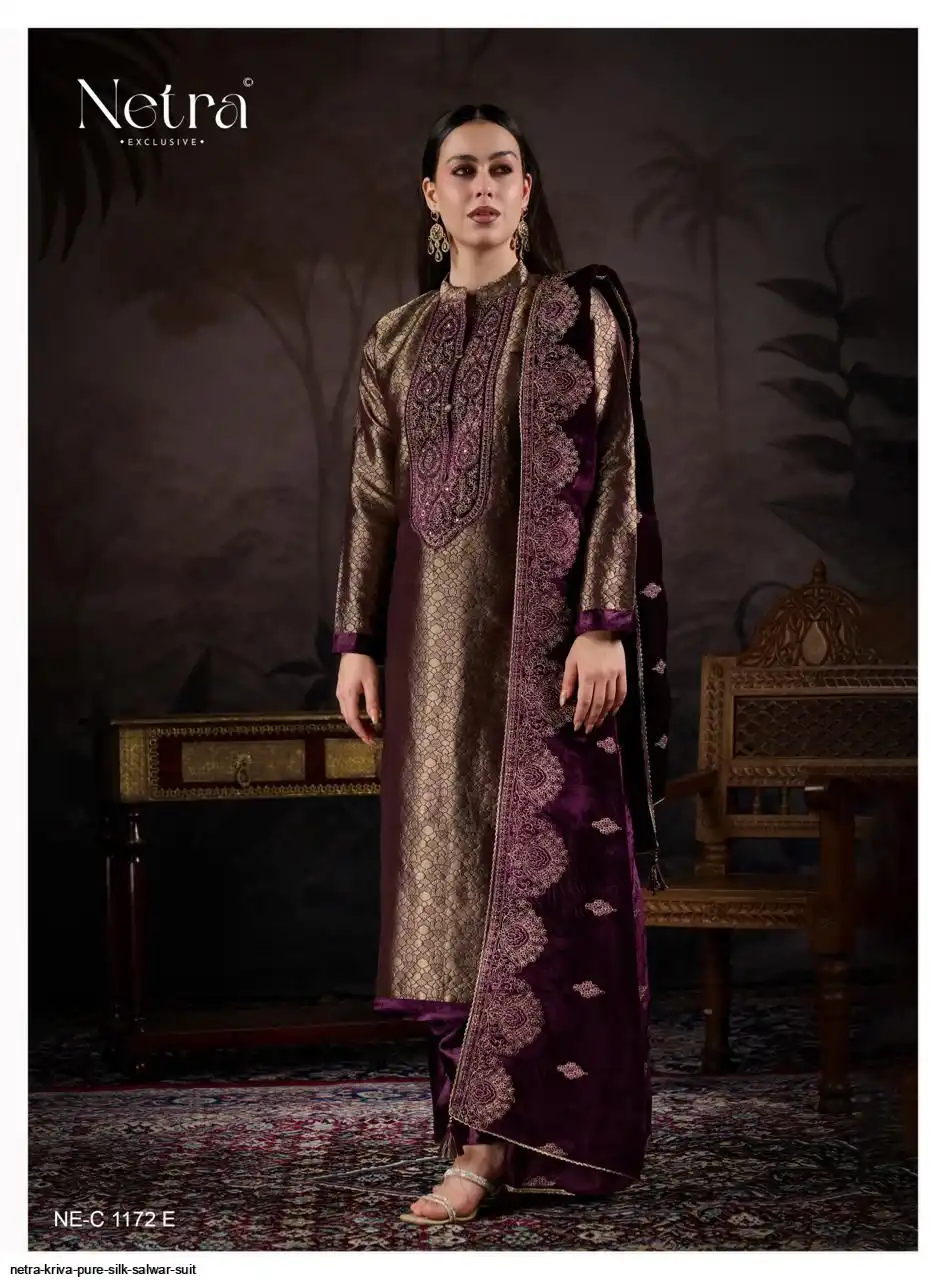 Netra Kriva Premium Pure Silk Embroidered Salwar Suit - Image 12