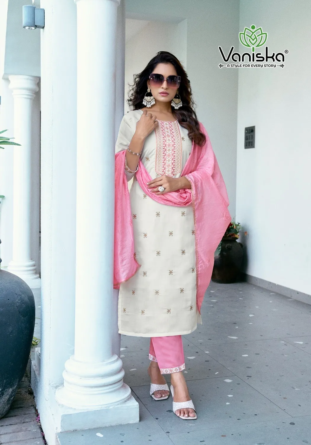 Vaniska Fiza Vol 5 Roman Silk Embroidery Work Kurti Pant And Dupatta