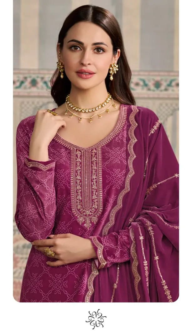 Vinay Kuleesh Mrinal Digital Printed Velvet Work Salwar Suit