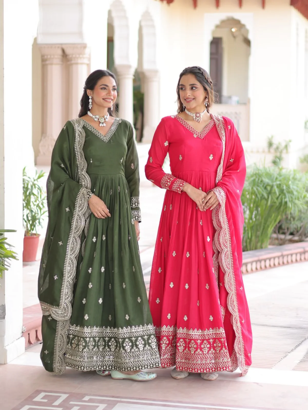 LW-9281 Vichitra Silk Embroidered Readymade Gown with Dupatta - Image 6