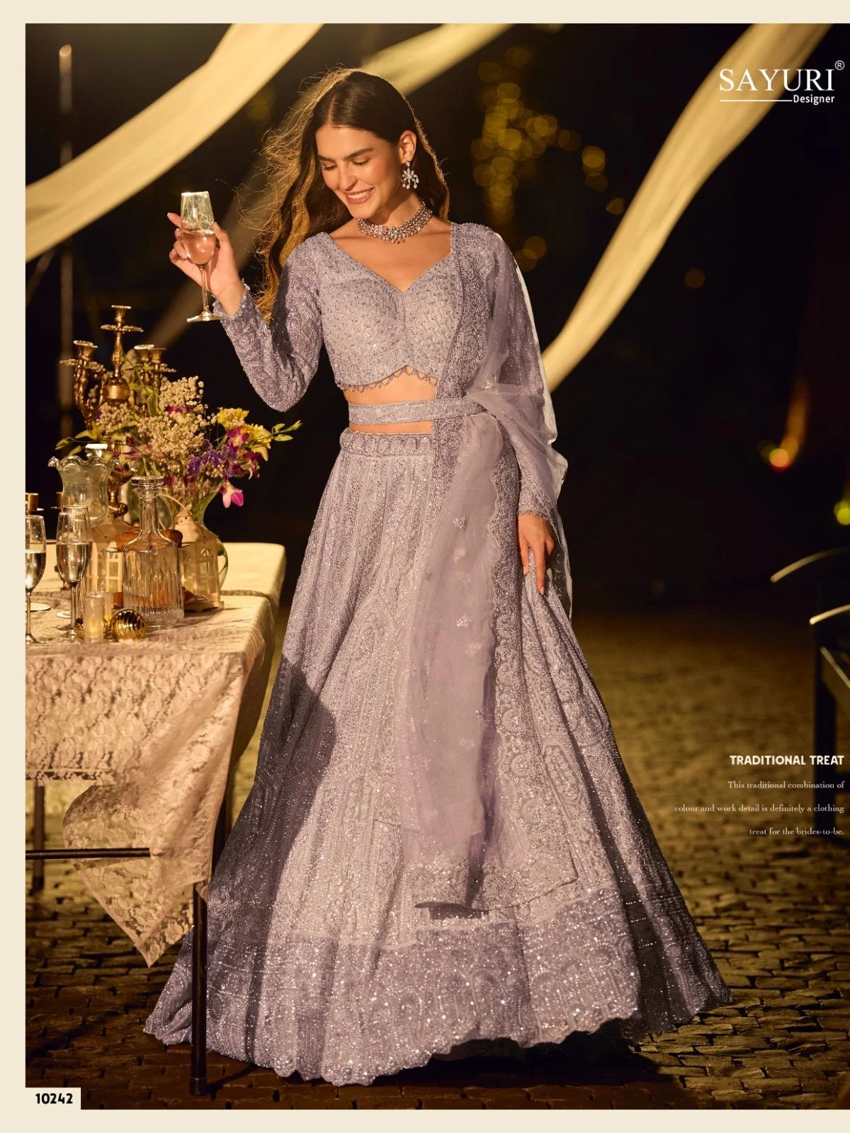 Sayuri Riyaasat Premium Bridal Purple Colour Pure Net Embroidered Lehenga Set