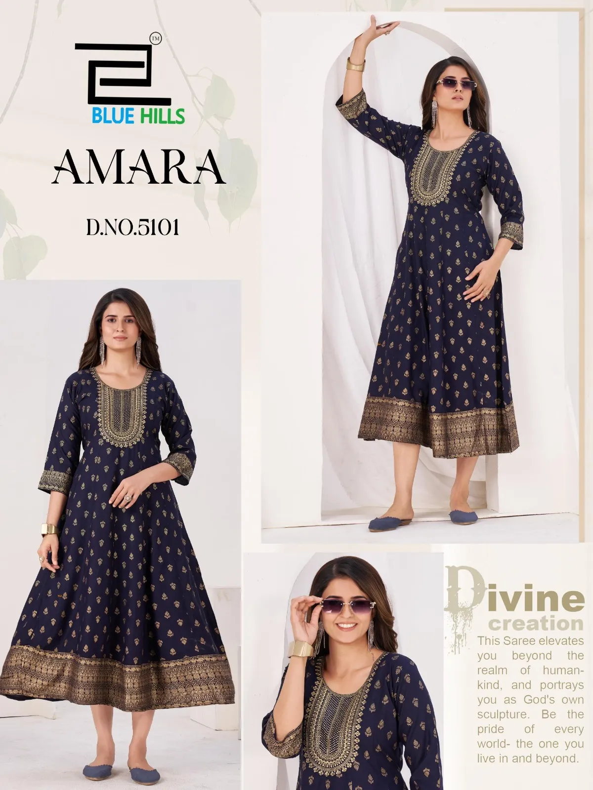 Blue Hills Amara Rayon Foil Print Anarkali Gown