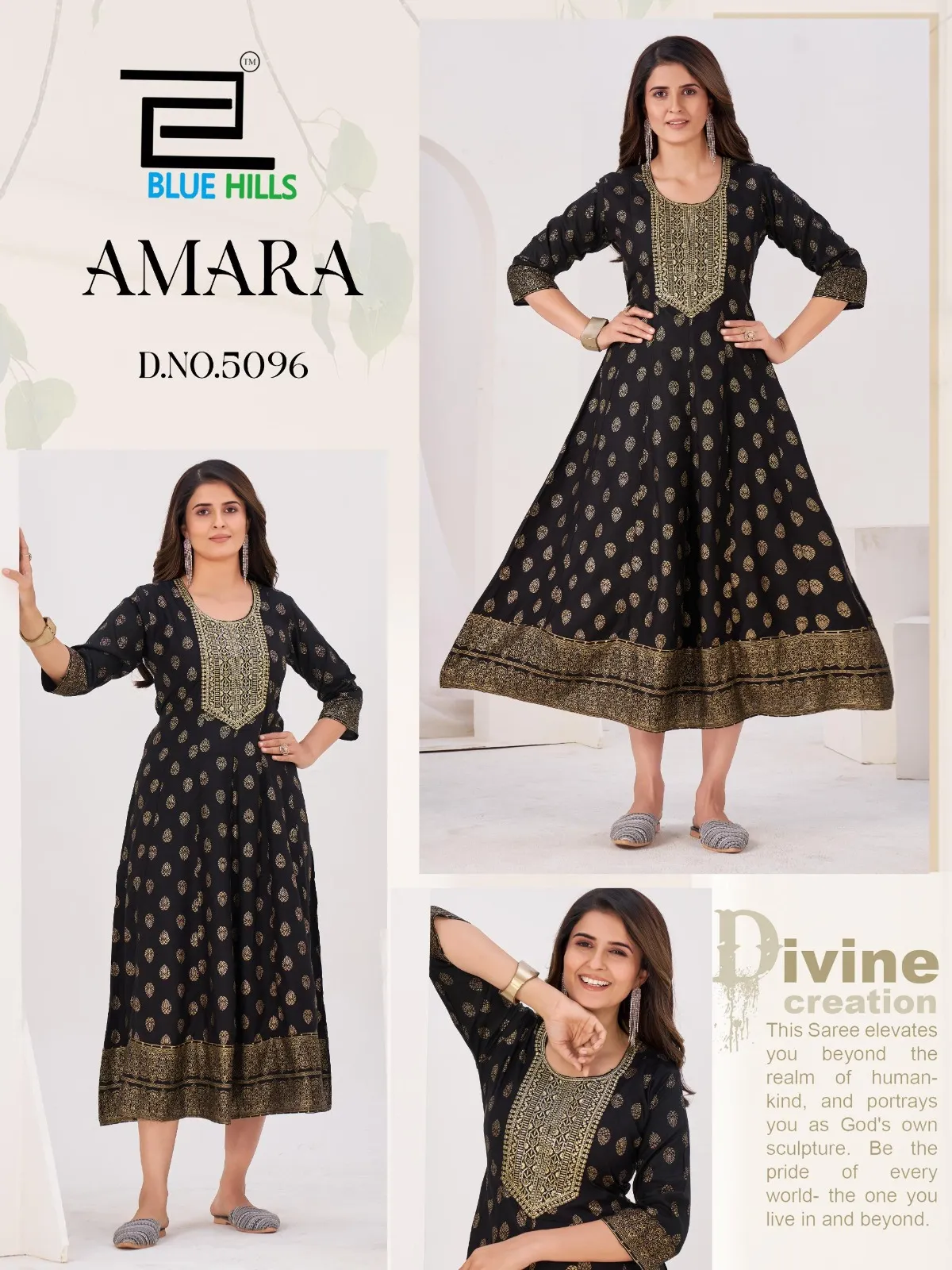 Blue Hills Amara Rayon Foil Print Anarkali Gown