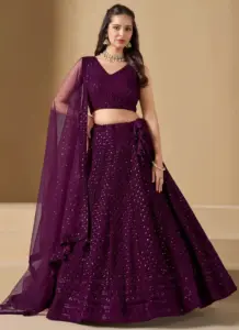 Bridesmaid Wine Georgette Lehenga Choli Set