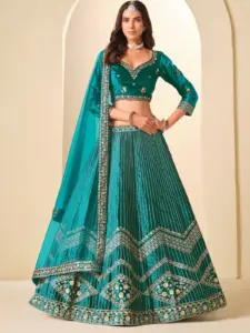 Velvet Designer Trendy Teal Lehenga Choli with Net Dupatta