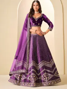 Velvet Designer Trendy Purple Lehenga Choli with Net Dupatta