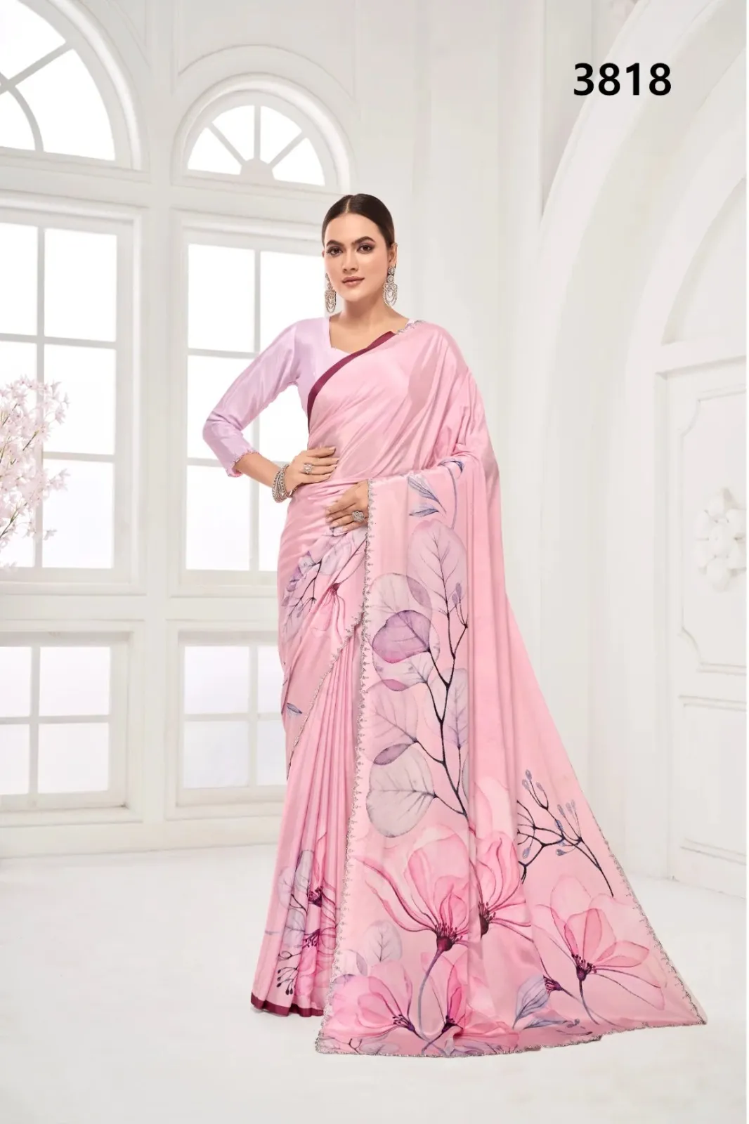 Gardenia Premium Digital Silk Crape With Swarovski Work Saree - Image 2