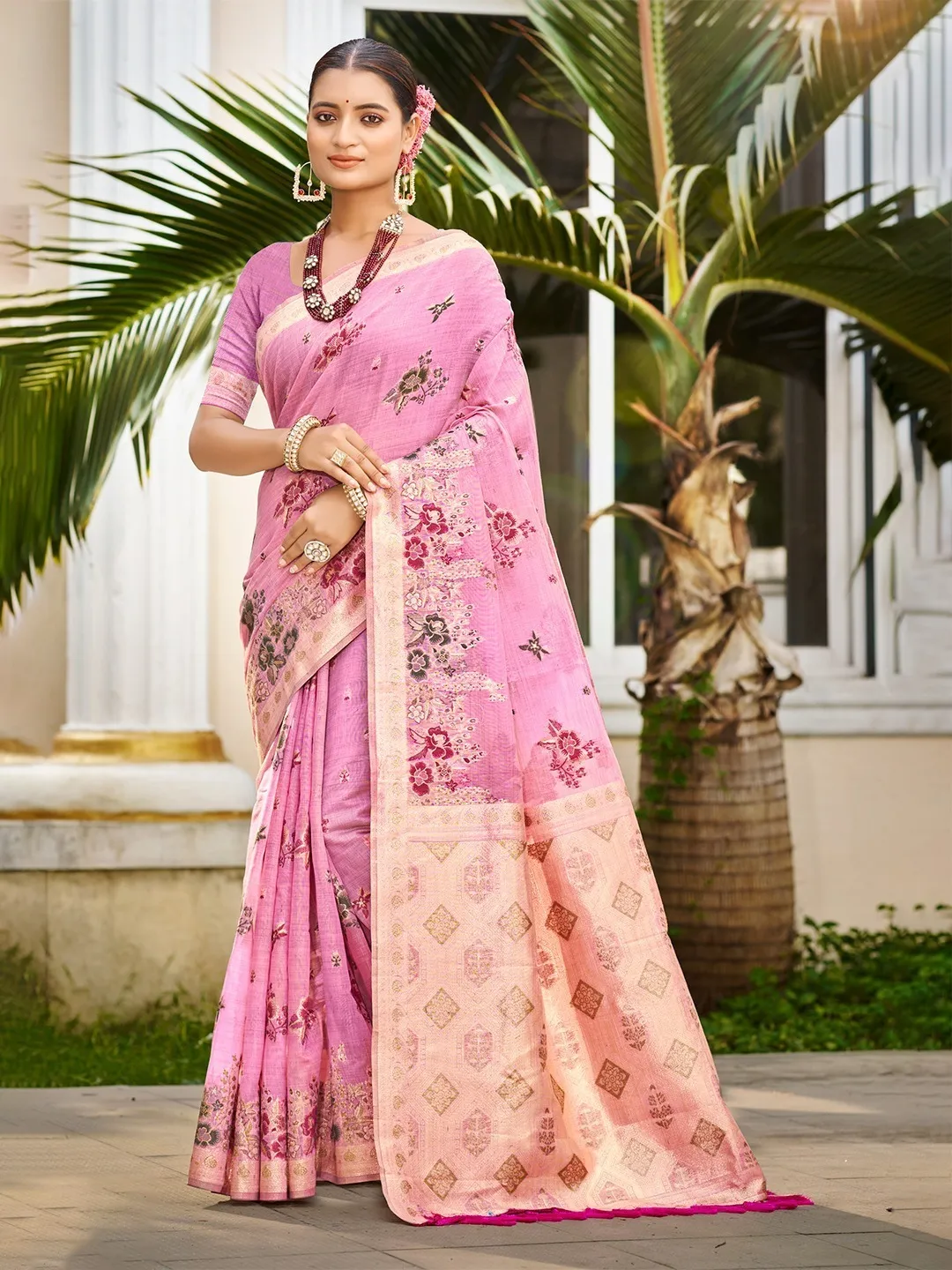 Gulabi Cotton Silk Meenakari Work Designer Saree Collection