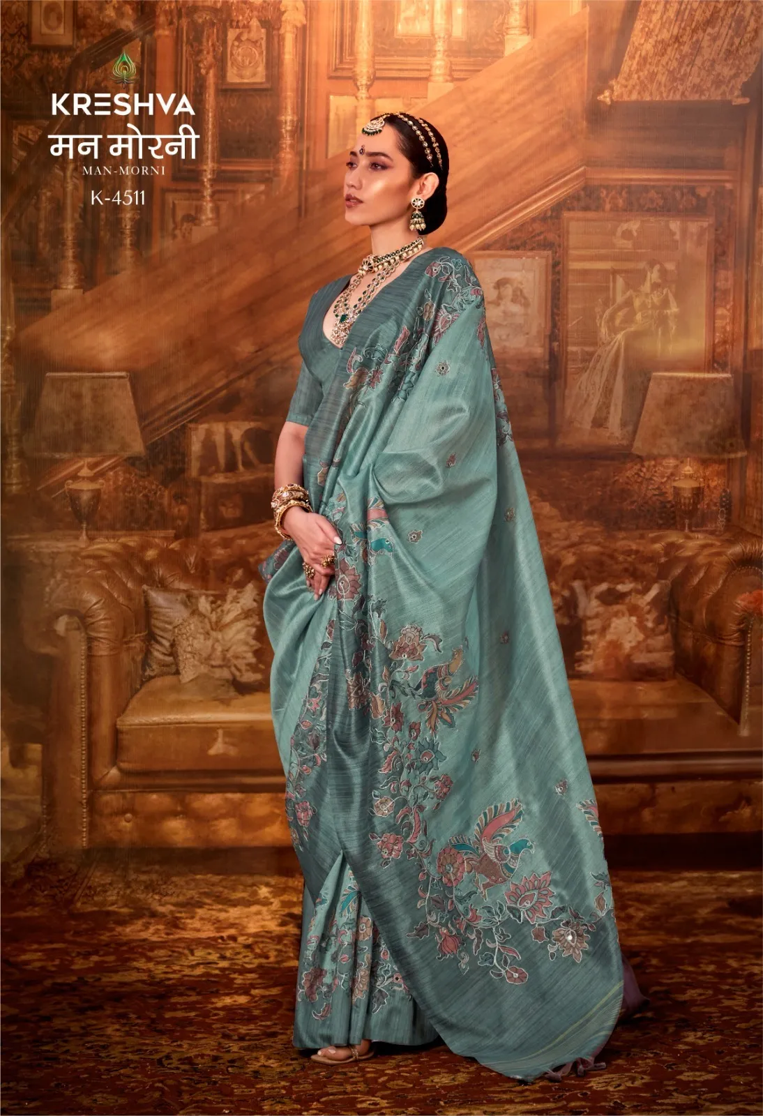 Kreshva Man-Morni Tussar PV Silk Kalamkari Saree Collection