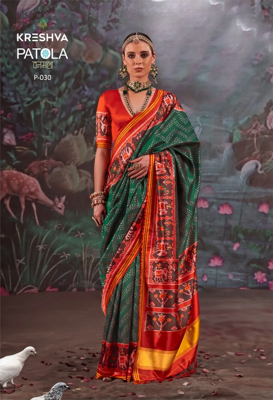 Kreshva Patola Varmala Twill P.V.Silk With Weaving Border Saree Collection