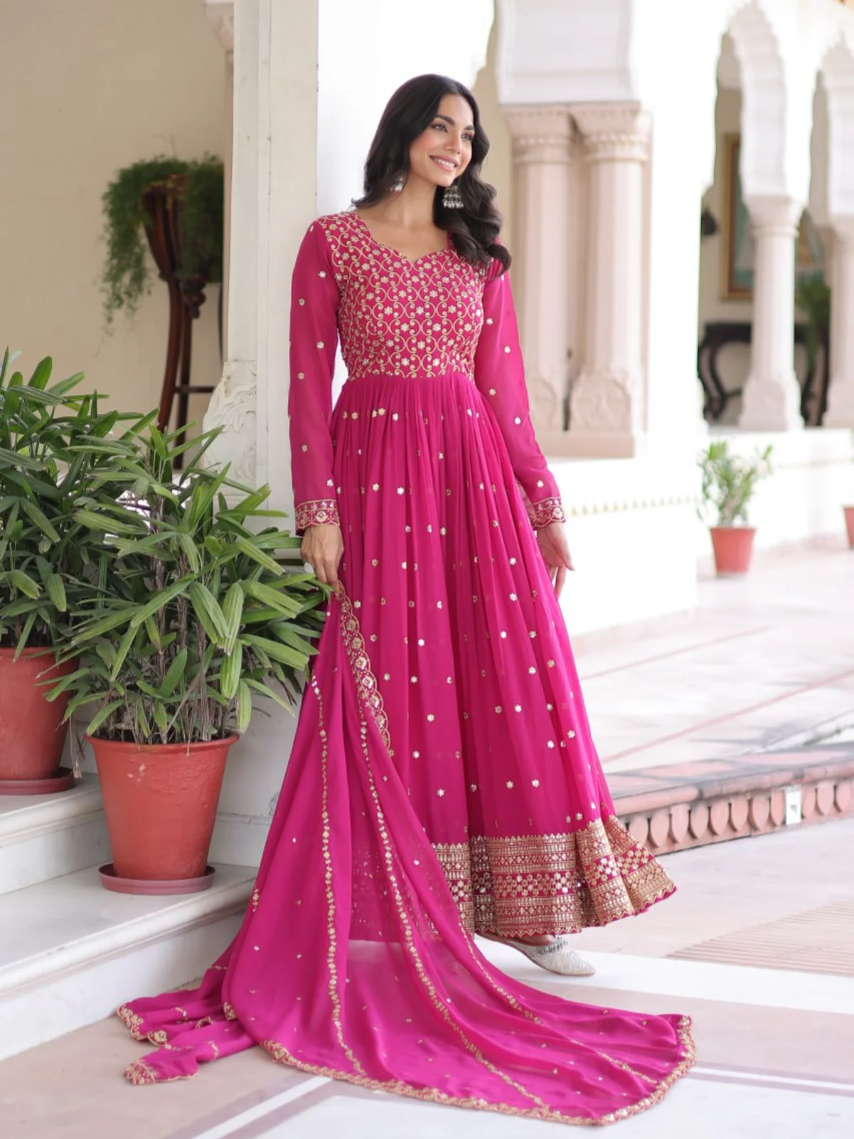 LW-9282 Faux Georgette Embroidered Gown with Dupatta - Image 3