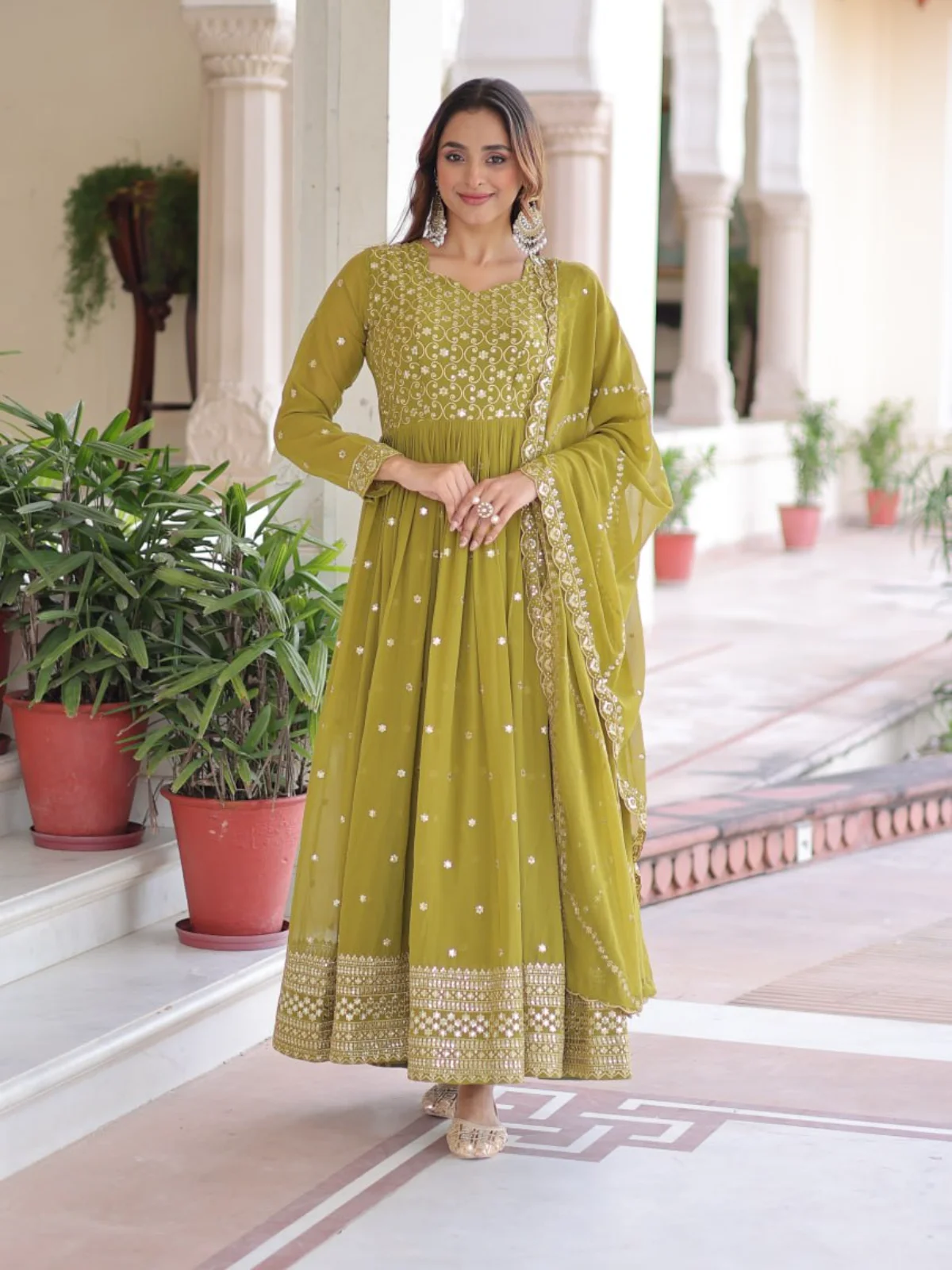 LW-9282 Faux Georgette Embroidered Gown with Dupatta - Image 2