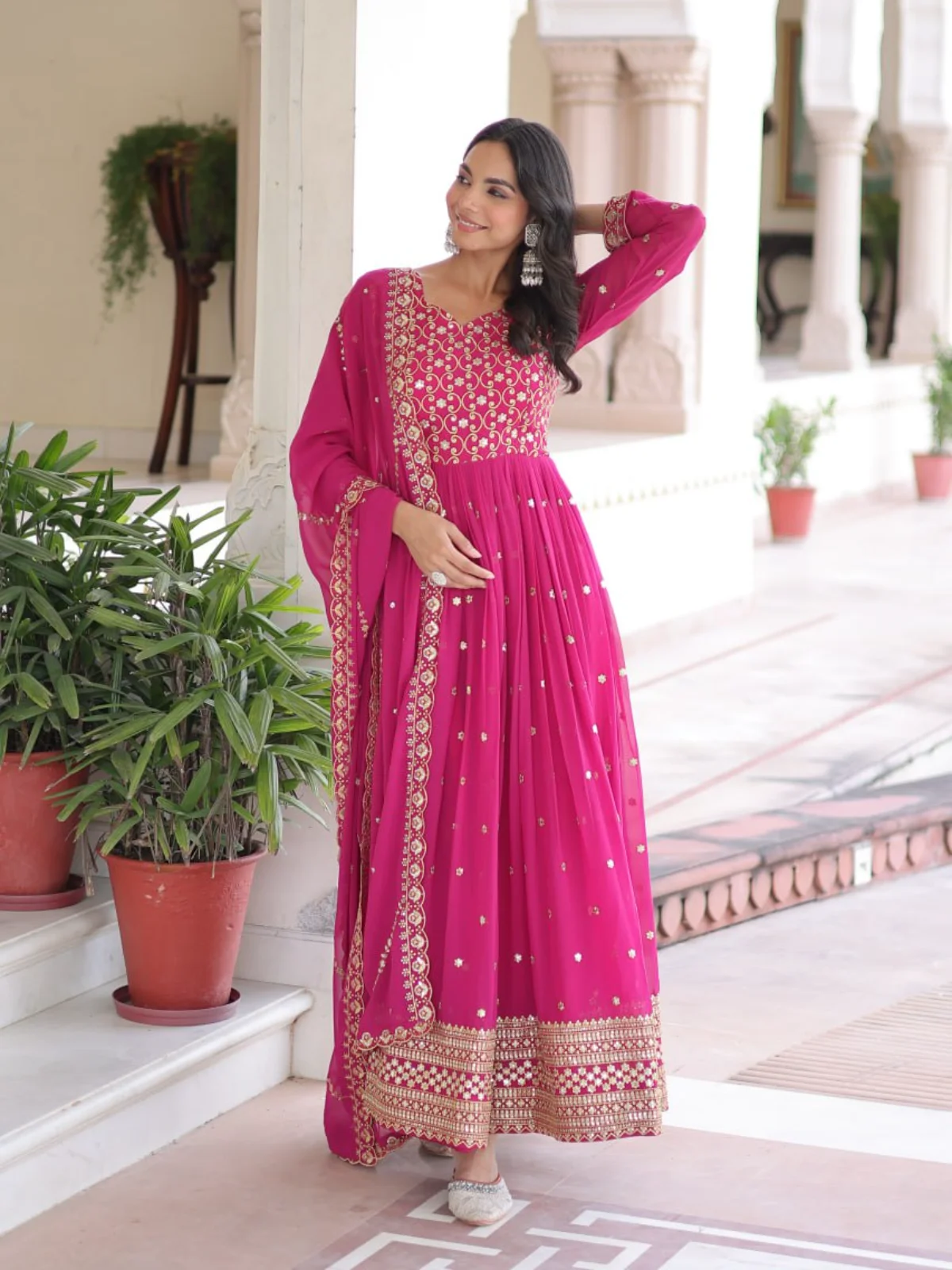 LW-9282 Faux Georgette Embroidered Gown with Dupatta - Image 6