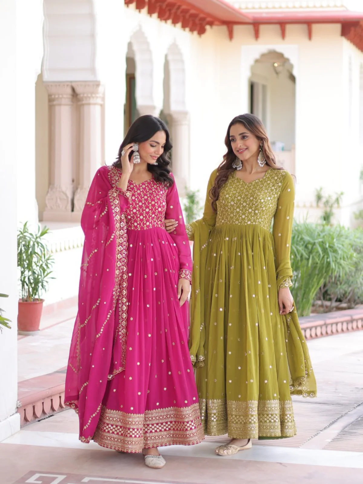 LW-9282 Faux Georgette Embroidered Gown with Dupatta - Image 4