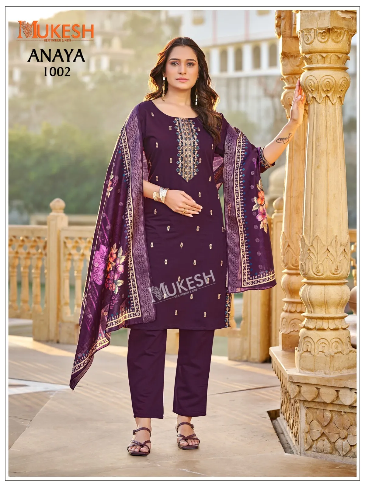 Mukesh Anaya Gadhwal Silk Embroidery Work Kurti Pant Set - Image 8